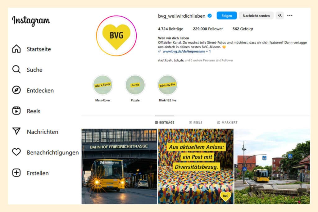 Berliner Verkehrsbetriebe Instagram - Native Advertising