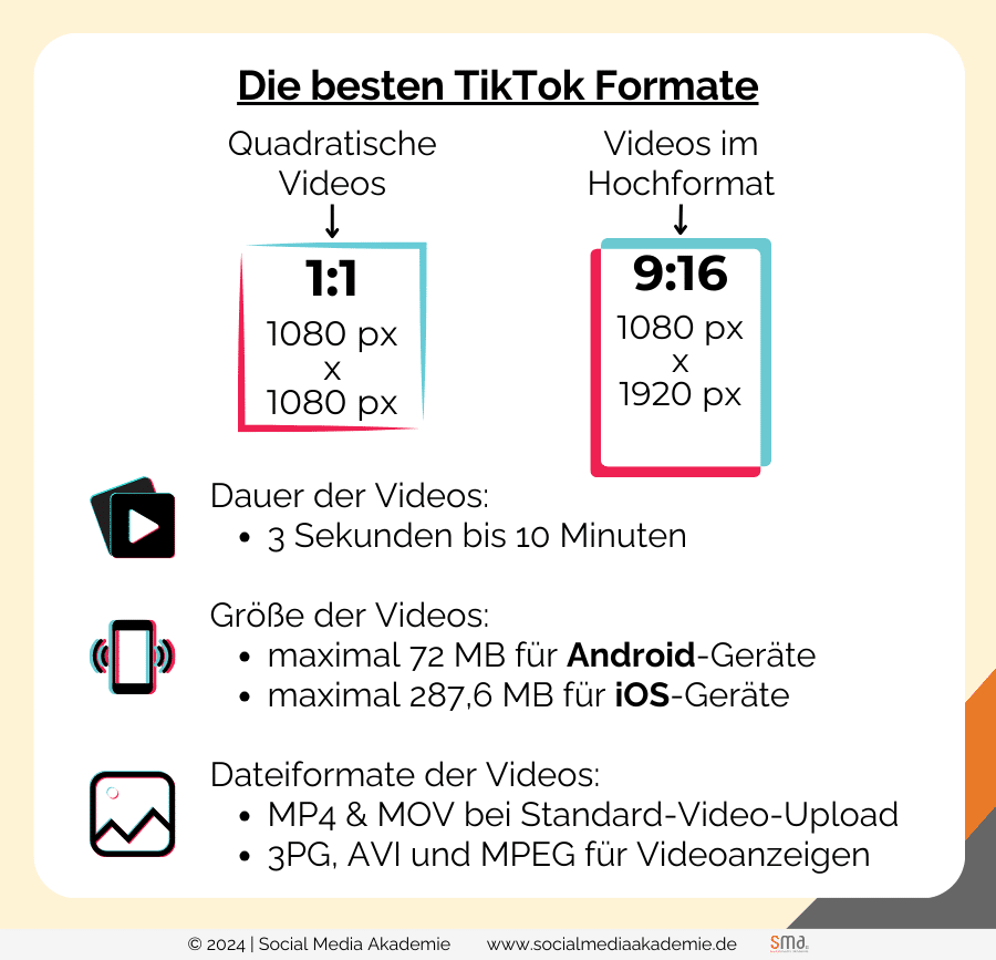 TikTok Format - richte Dauer, Dateigröße und Dateiformat für das Video wählen