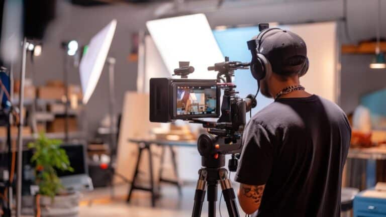 Influencer finden - A content creator filming a promotional video for a product launch in a studio