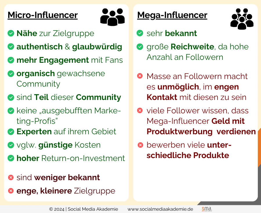 Mega Influencer und Micro Influencer im Vergleich