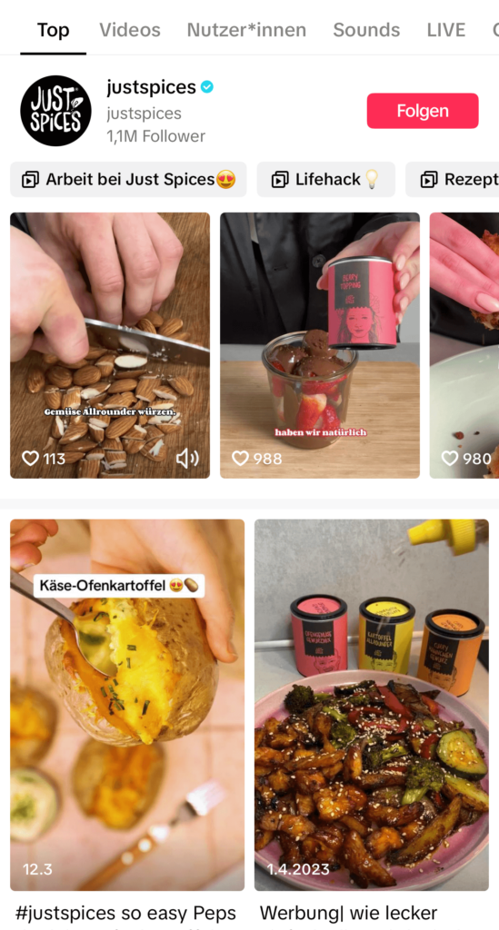 Just Spices Instagram Profil - Native Advertising